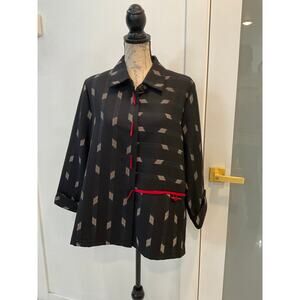 Moonlight Geo Print Button Front Jacket in Black/White/Red Size L. Lagenlook